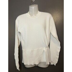 Nine West Sweater Womens Small White Ribbed Tie Waist Long Sleeve Knit Top